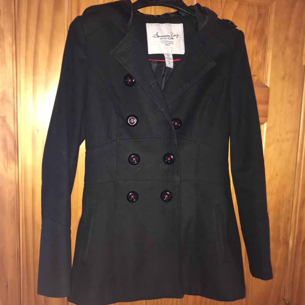Black Peacoat with Hood (Juniors)